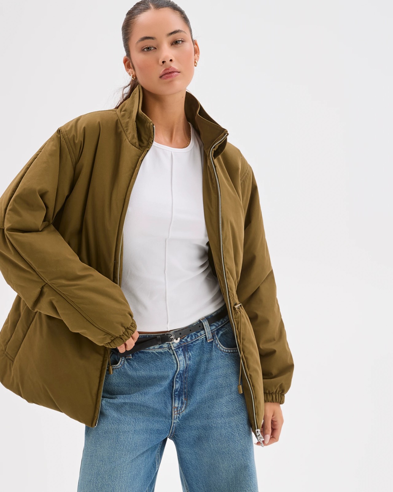 Lily Loves Australian Cotton Blend Cinched Puffer Jacket - Woodland Green 4 of 6