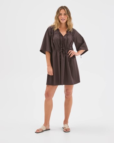 Australian Cotton Blend Channel Tie Mini Dress