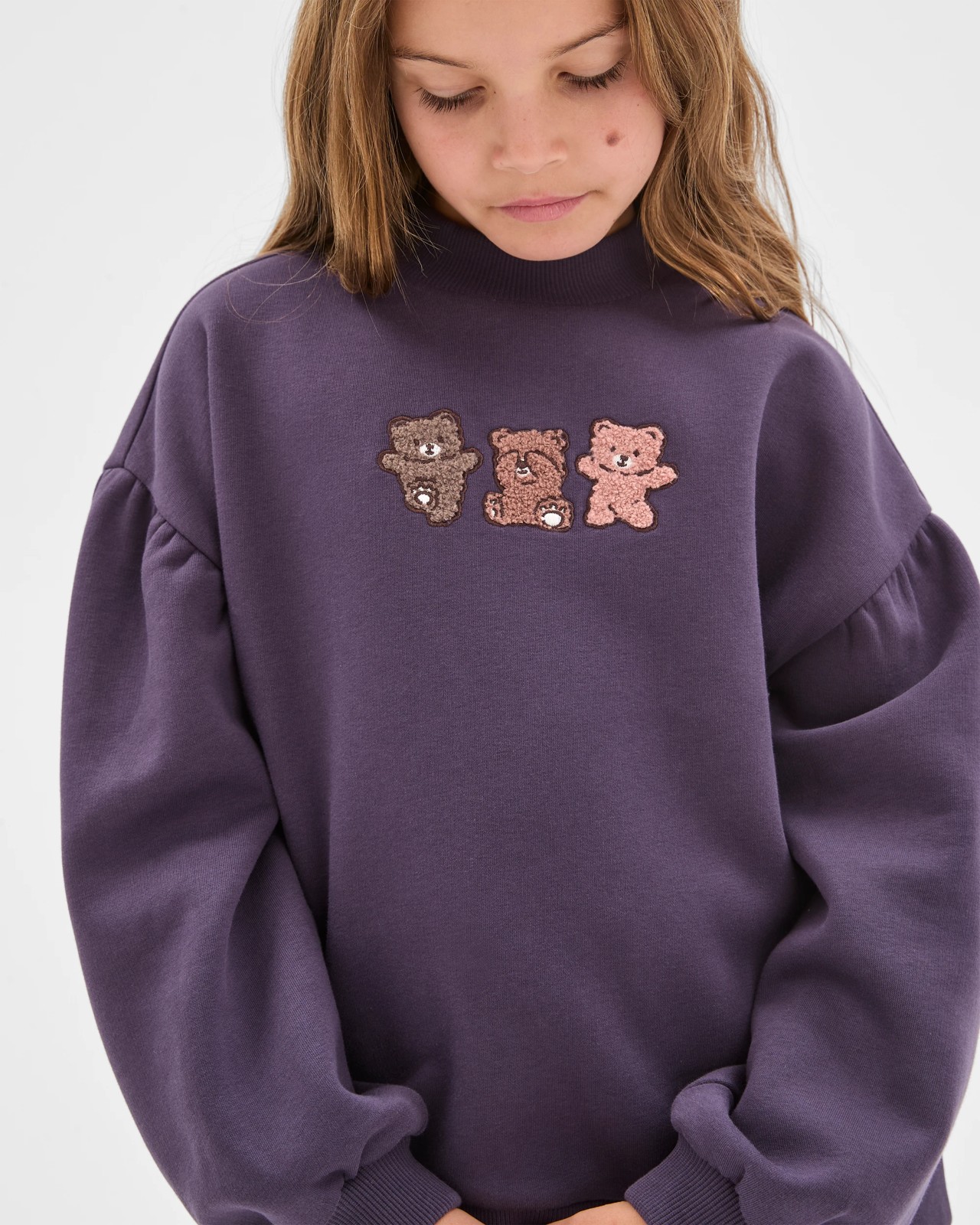 Australian Cotton Blend Balloon Sleeve Fleece Sweat Top - Purple 3 of 6