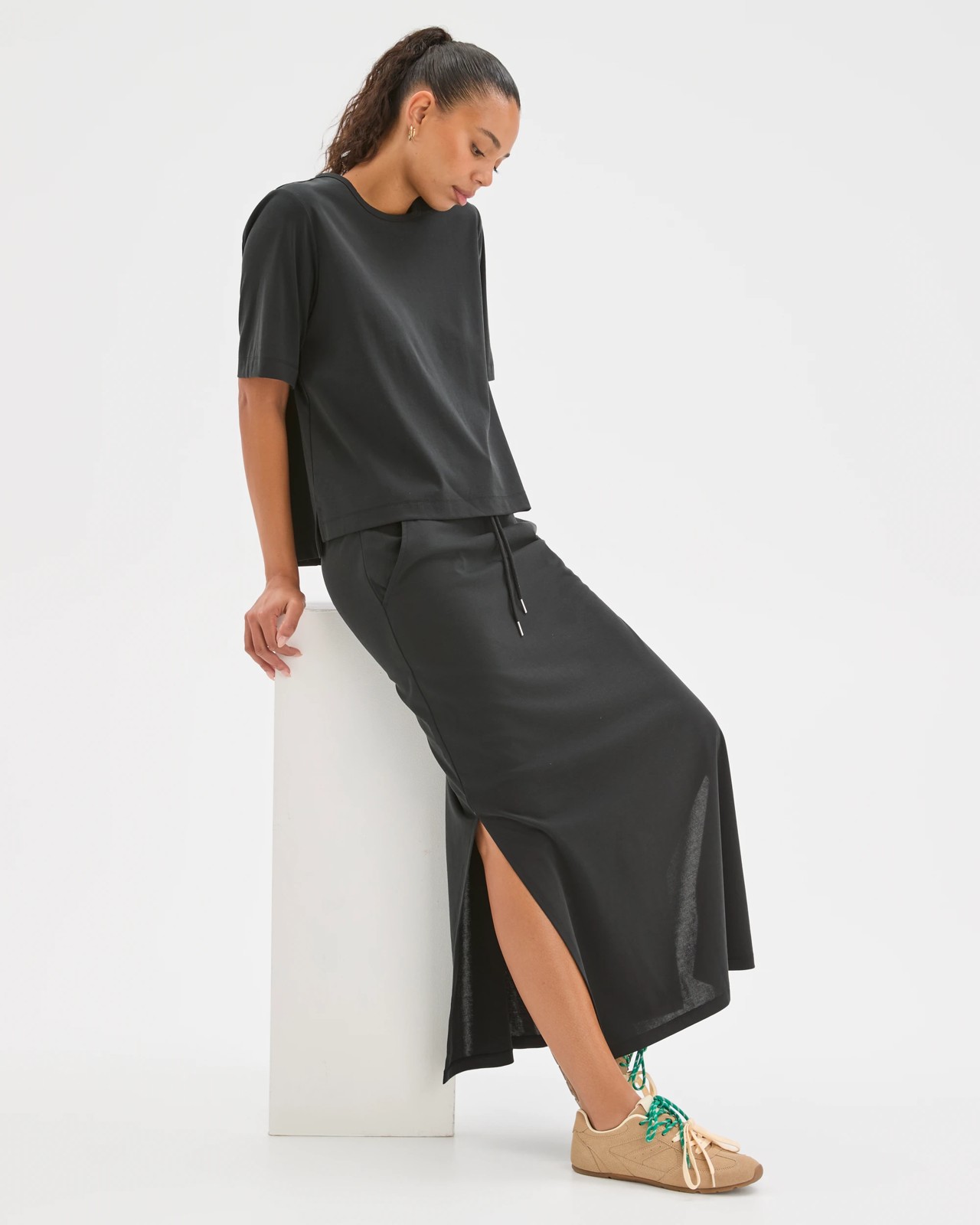 Relaxed Drape Maxi Skirt - Black 2 of 6