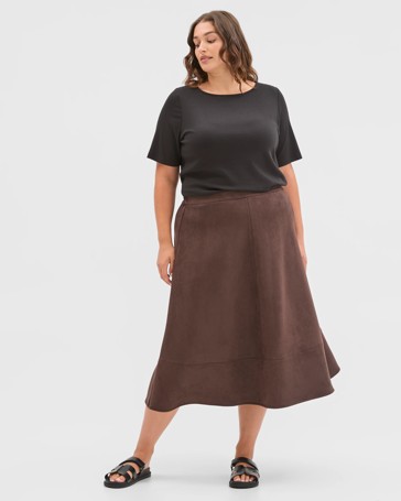 Plus Size Faux Suede A-Line Midi Skirt