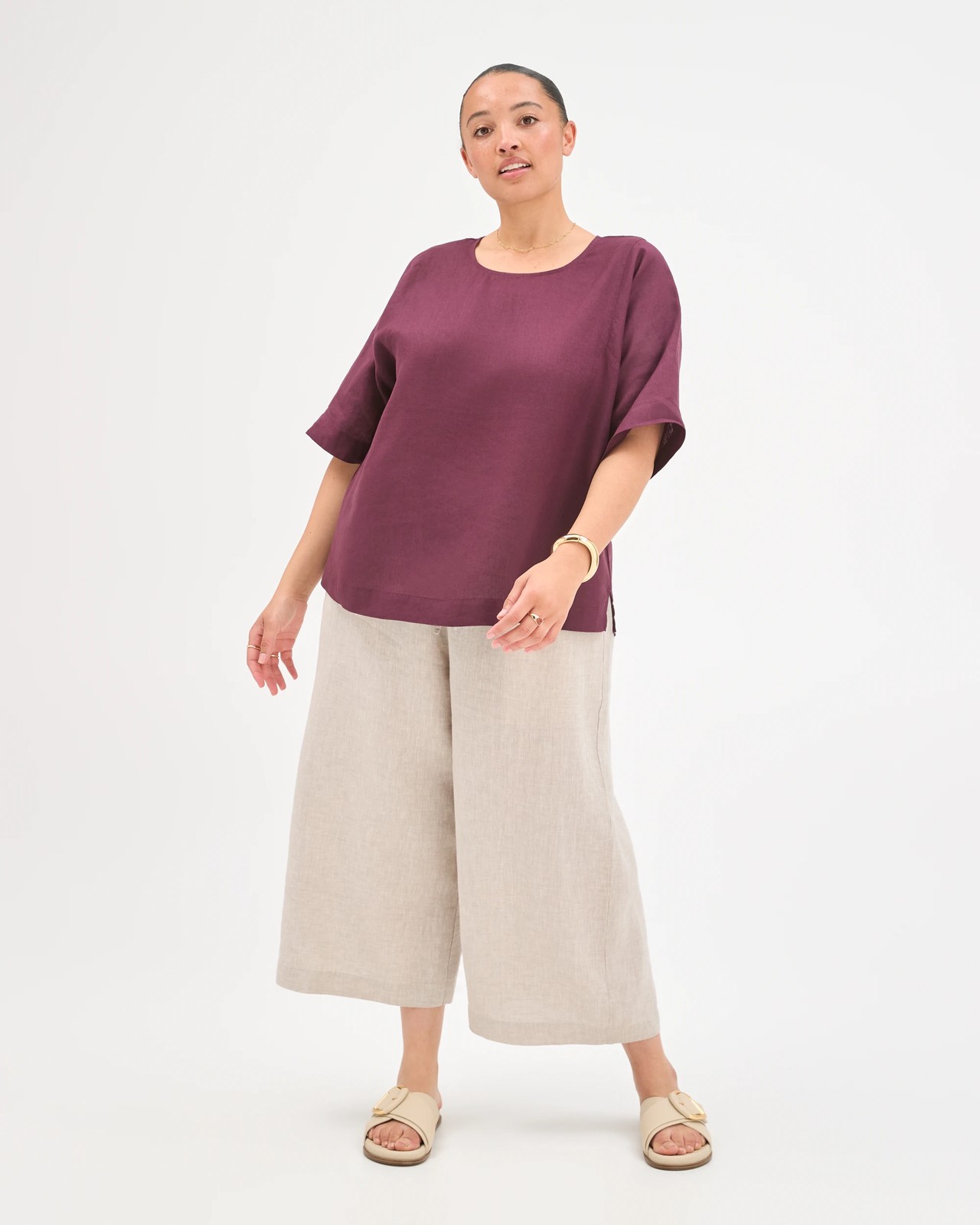 Plus Size European Linen Seam Detail T-Shirt - Merlot Brown 2 of 5