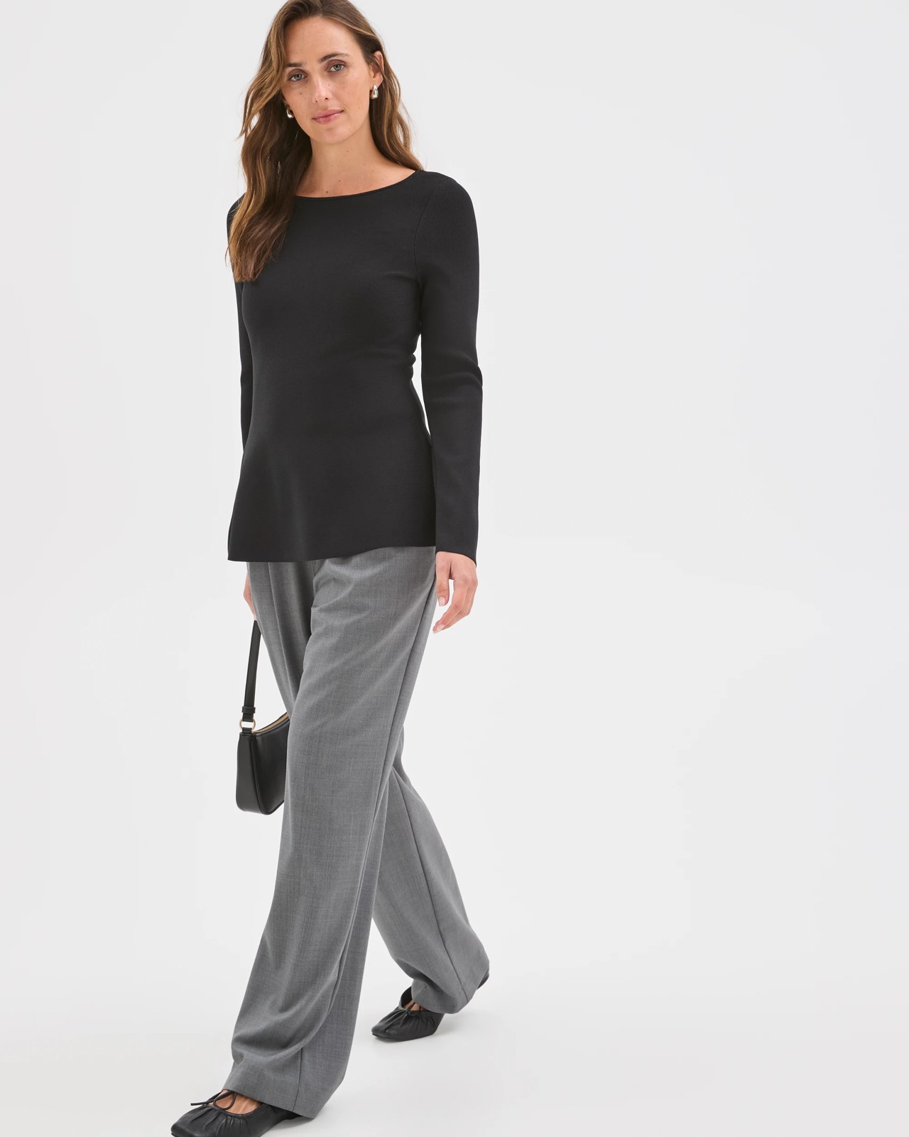 Preview Long Sleeve Peplum Crepe Knit Top - Black 3 of 5