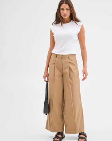 Lily Loves Australian Cotton Blend Pleated Wide Leg Pants