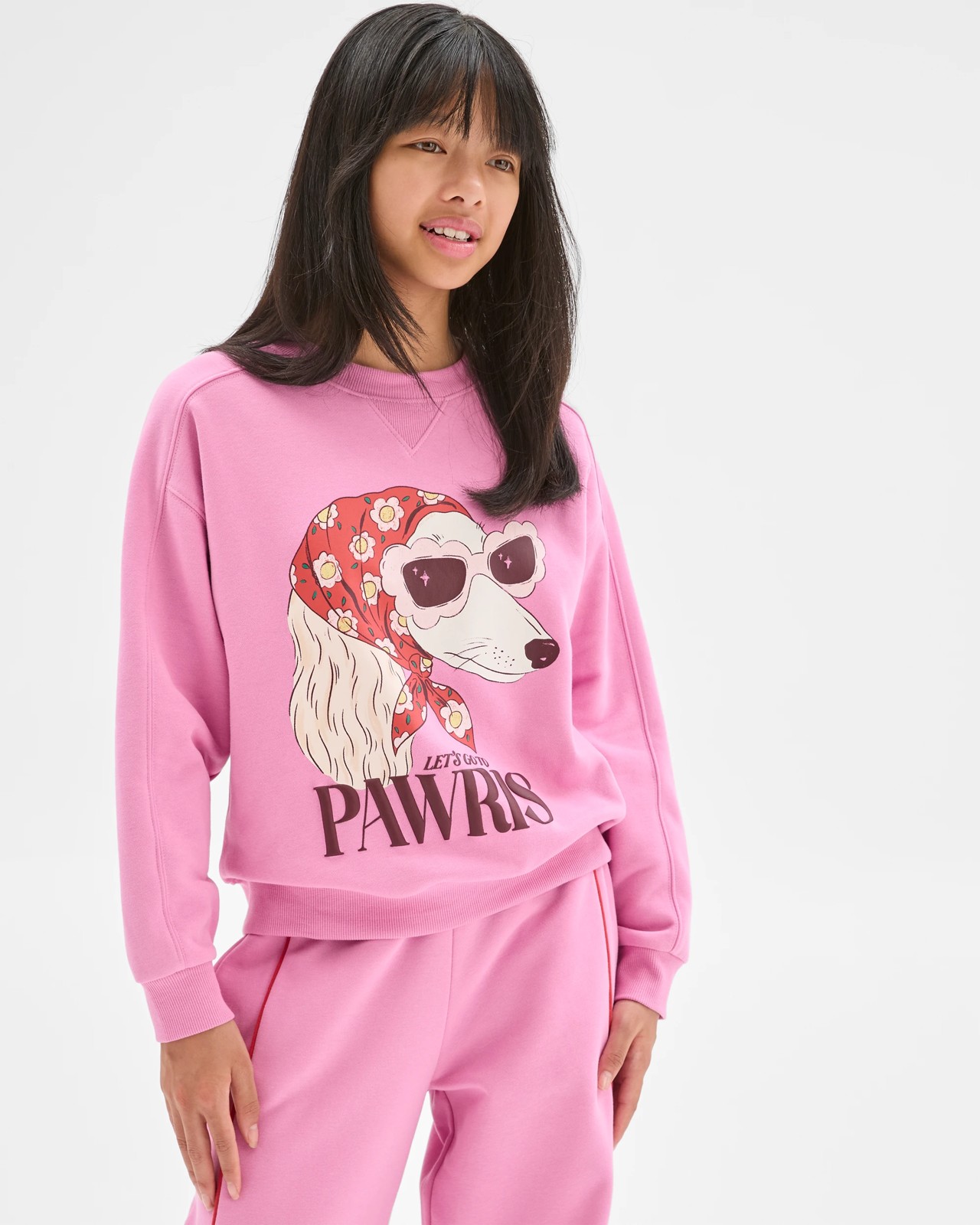 Australian Cotton Blend Long Sleeve Fleece Sweat Top - Scarf Pooch Pink 4 of 6