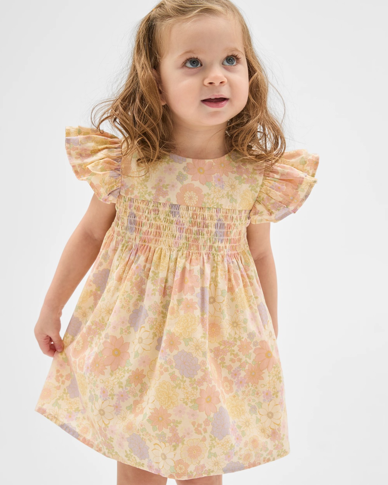 Baby Cotton Short Sleeve Shirred Woven Dress 3 of 5