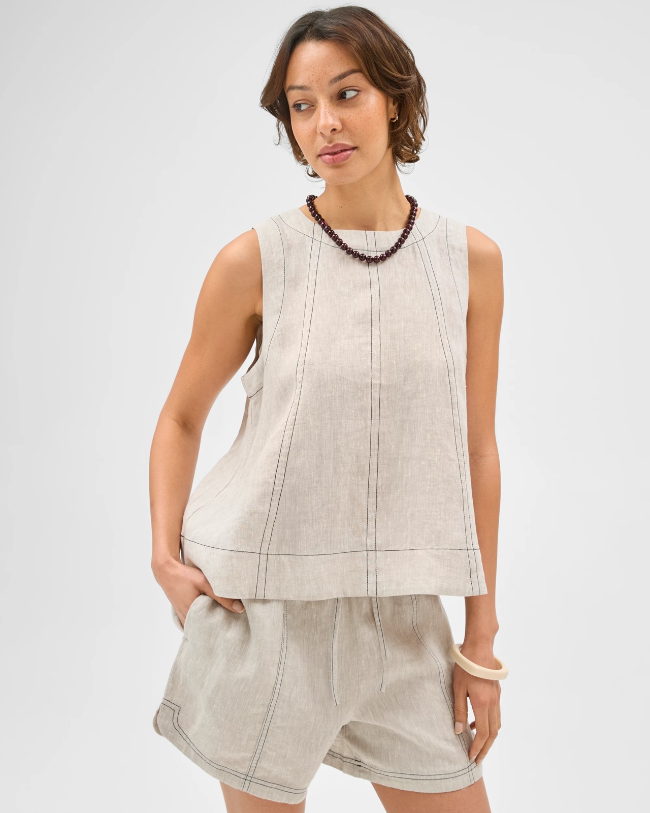 European Linen Swing Tank Top - Flax Xdye Contrast 4 of 5