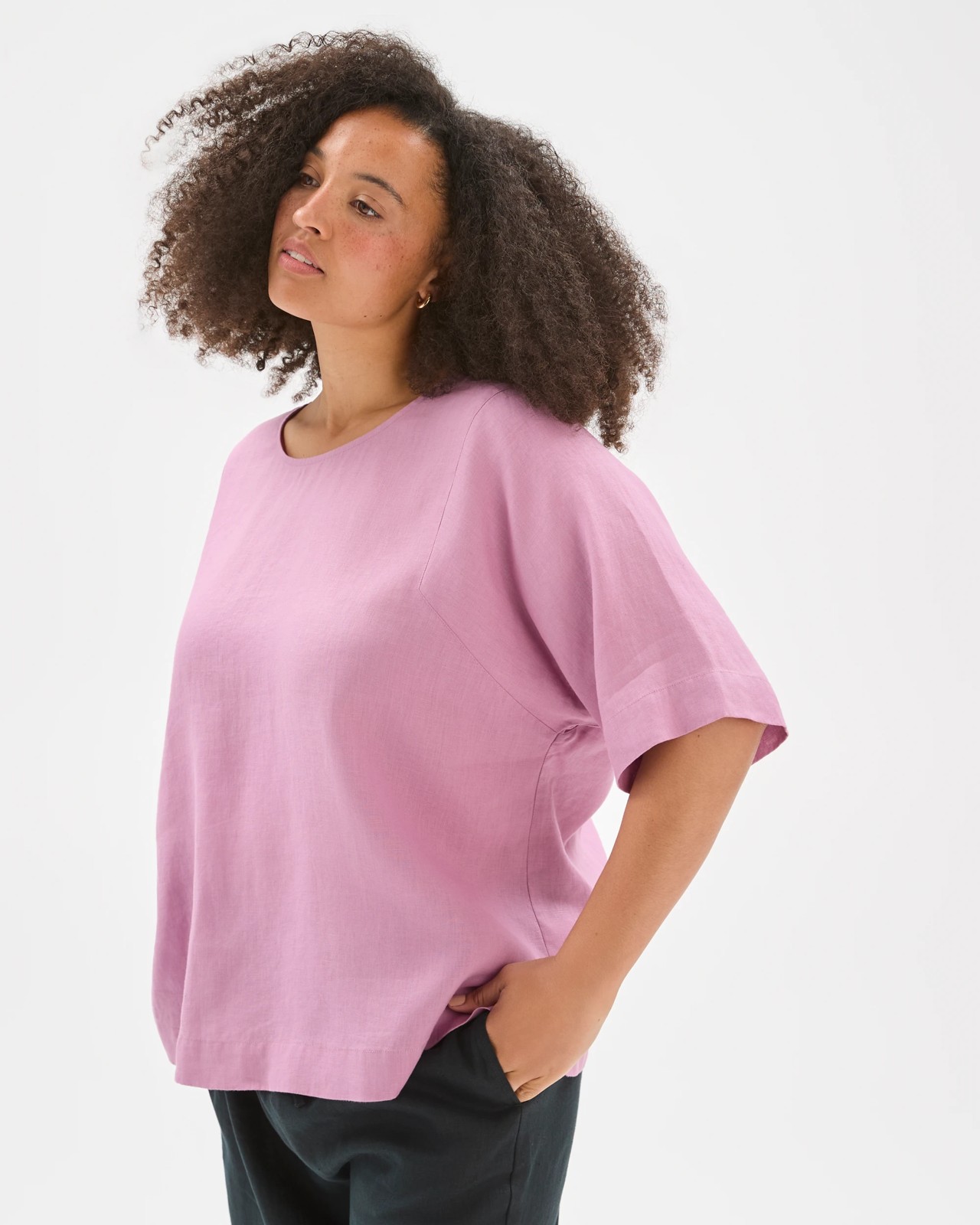 Plus Size European Linen Seam Detail T-Shirt - Whipped Berry 4 of 5