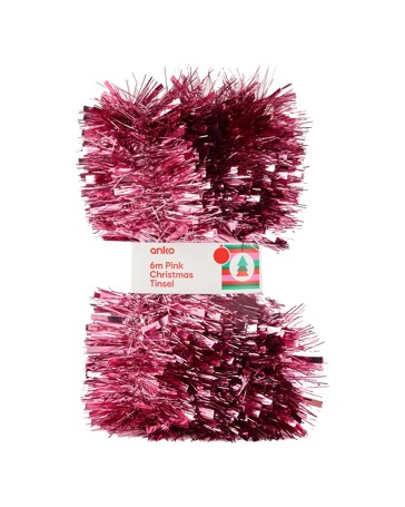 Anko 6m Pink Christmas Tinsel