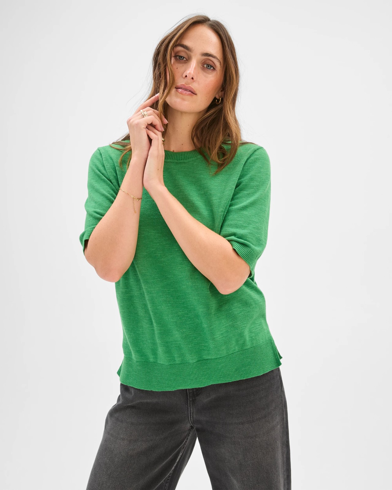 Australian Cotton Blend Knit T-Shirt - Pine Green 2 of 6