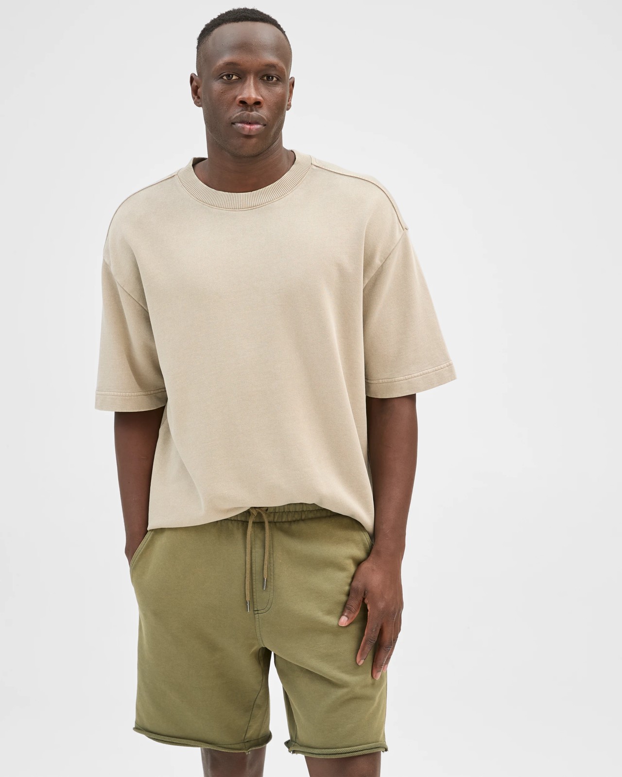 Commons Australian Cotton Rib Stripe Fleece Shorts - Military Green 2 of 5