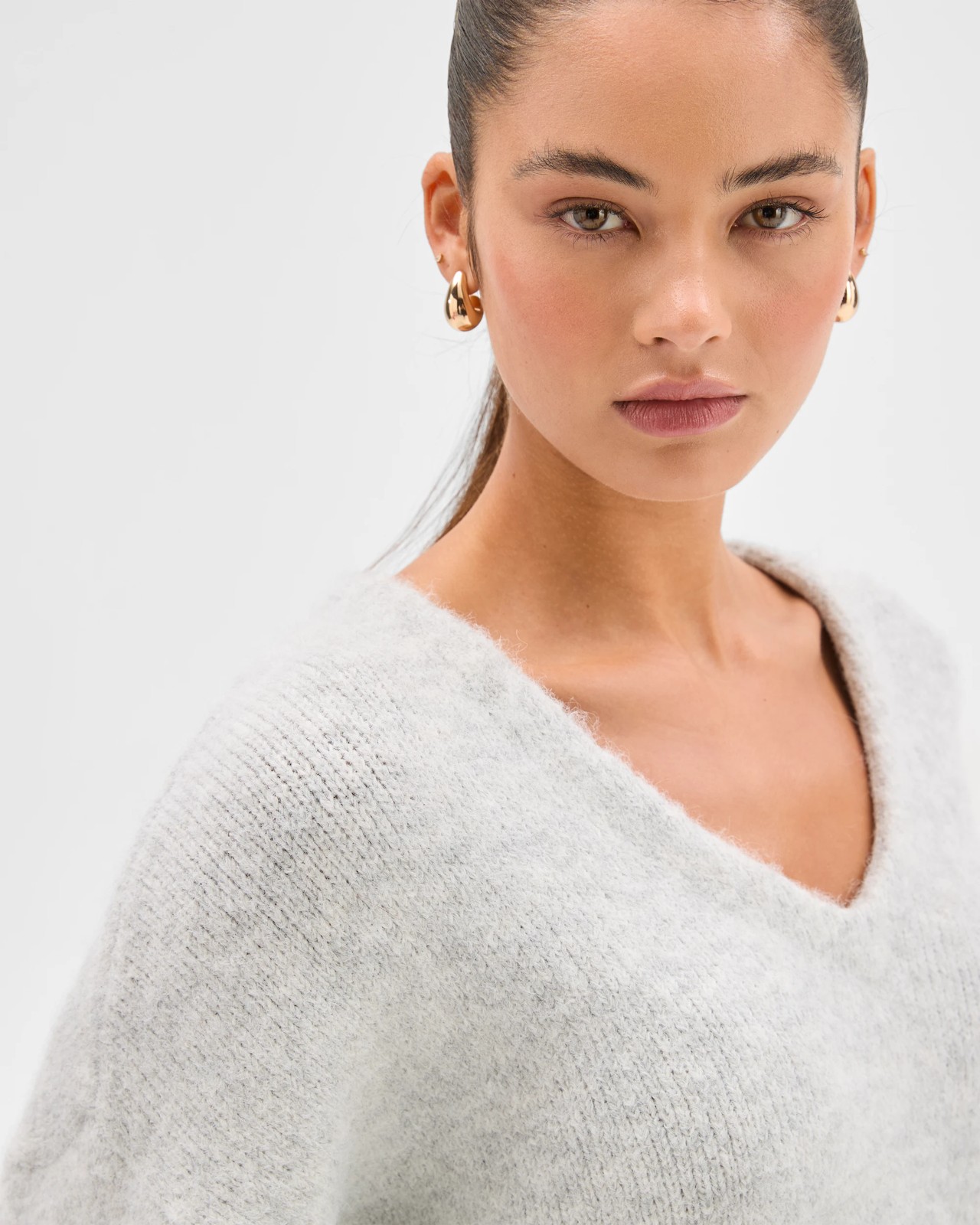 Lily Loves V-Neck Fluffy Knit Jumper - Silver Marle 6 of 6