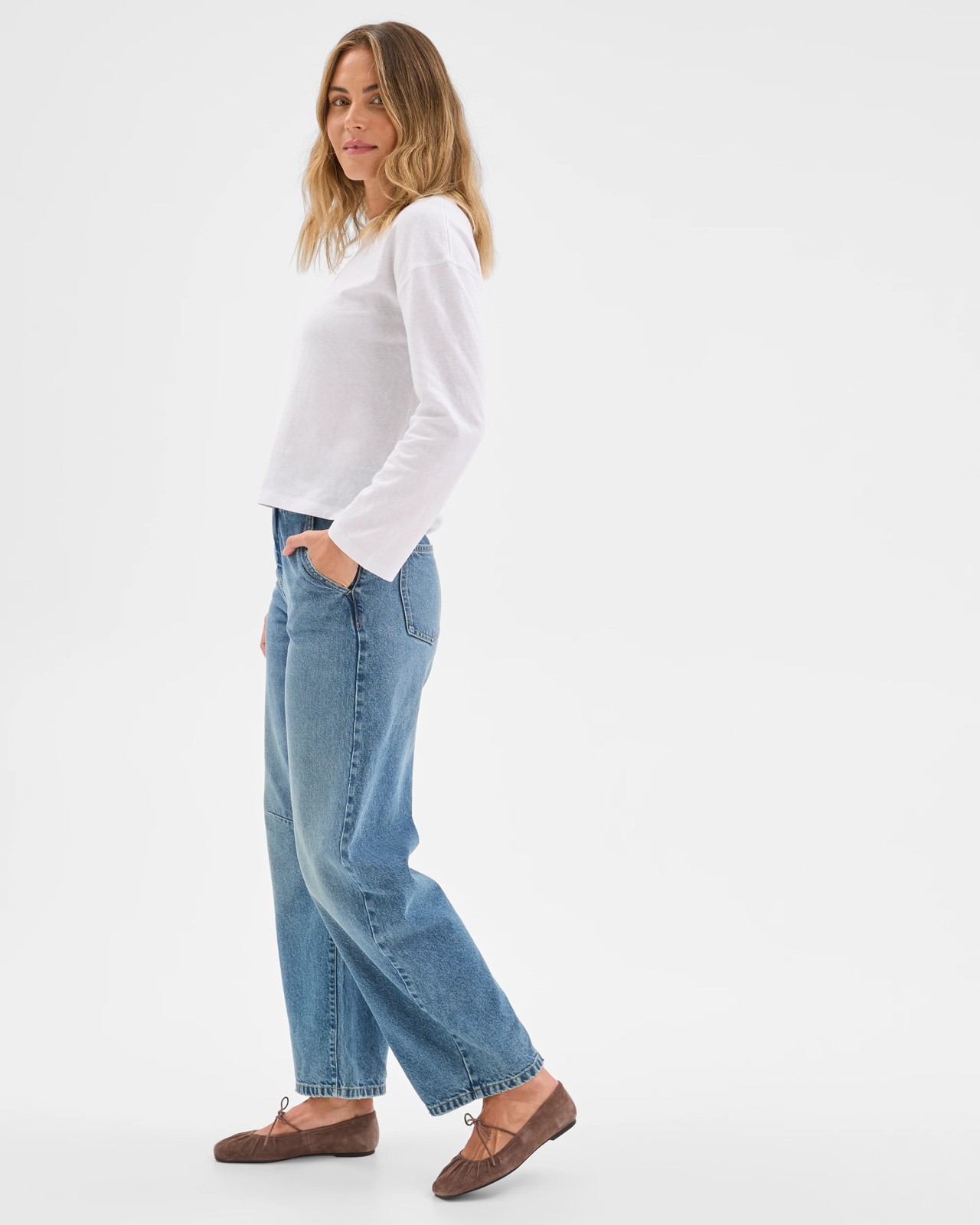 Australian Cotton Long Sleeve Relaxed Slub T-Shirt - White 5 of 6