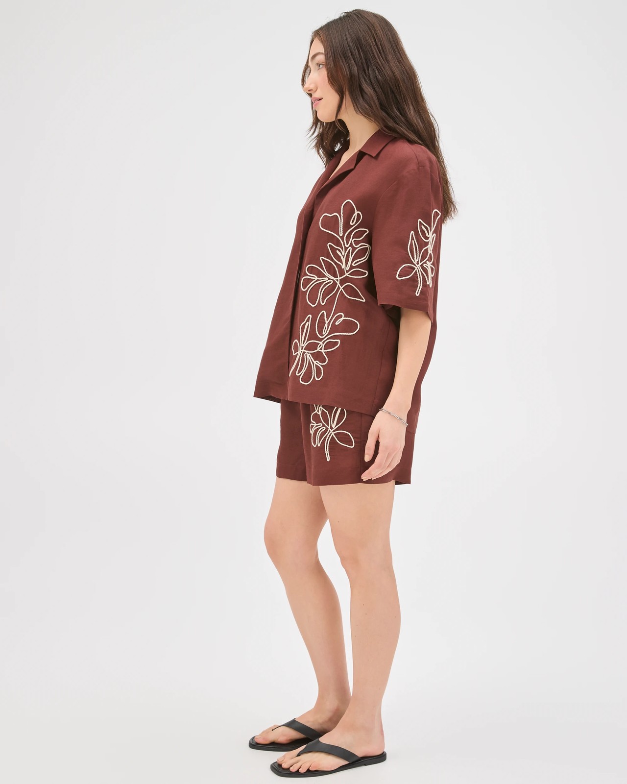 Lily Loves European Linen Blend Embellished Shirt - Ganache 4 of 6