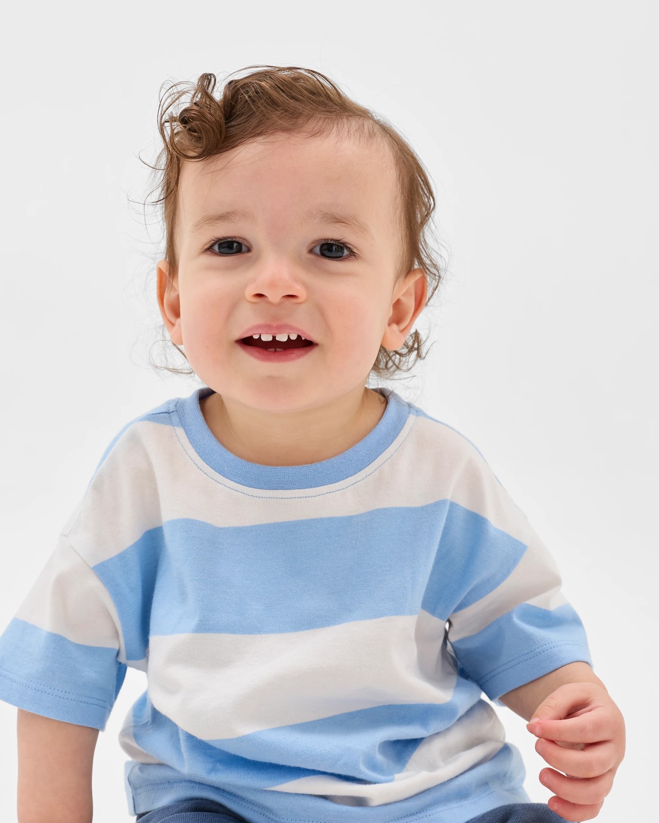 Baby Organic Cotton Oversized Print T-Shirt - Blue Stripe Dellarobia 2 of 5