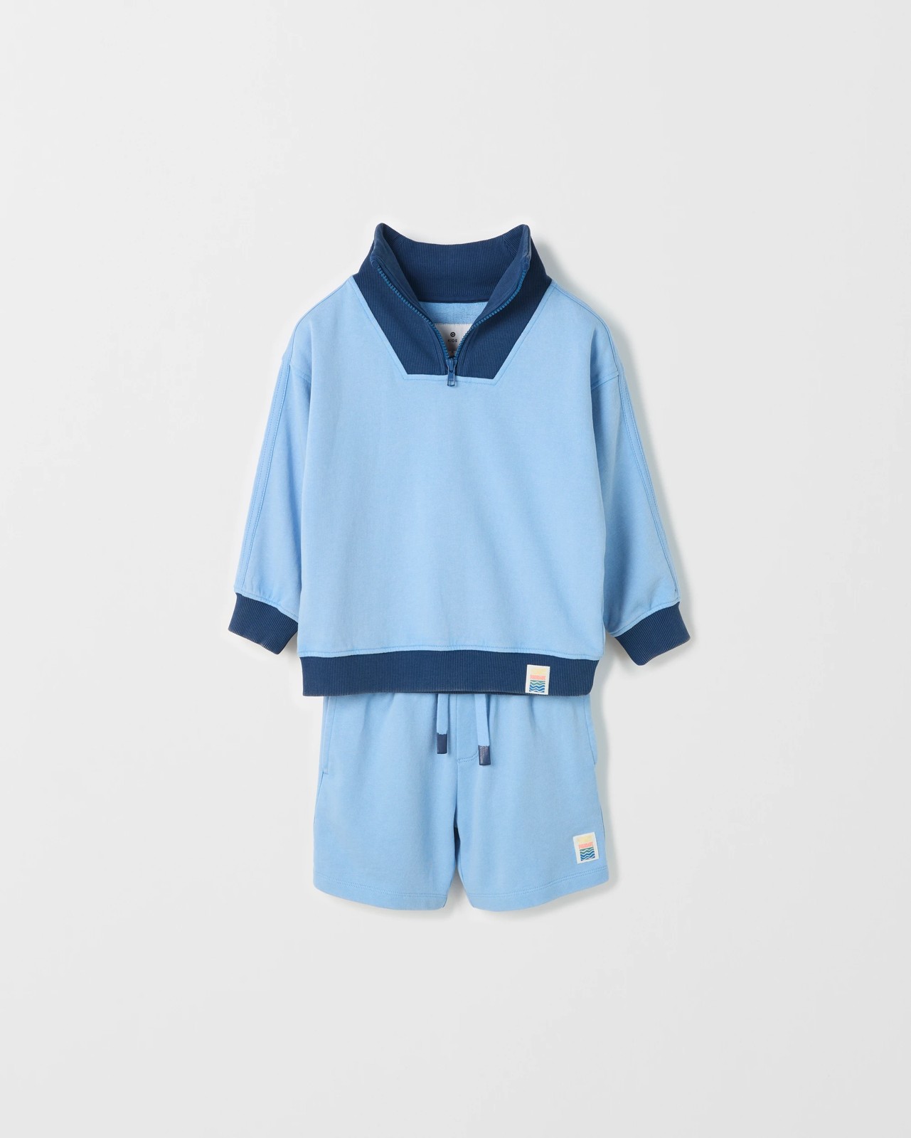 Australian Cotton 1/4 Zip Jumper & Shorts 2 Piece Set  - Washed Blue 4 of 6