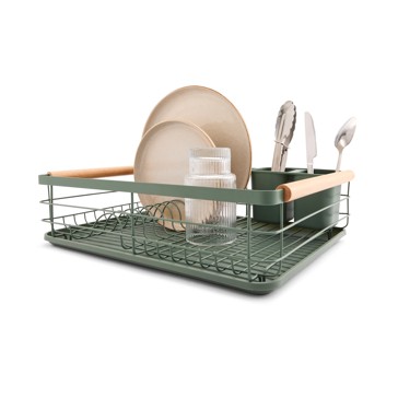 Green Wooden Handle Dish Rack - Anko