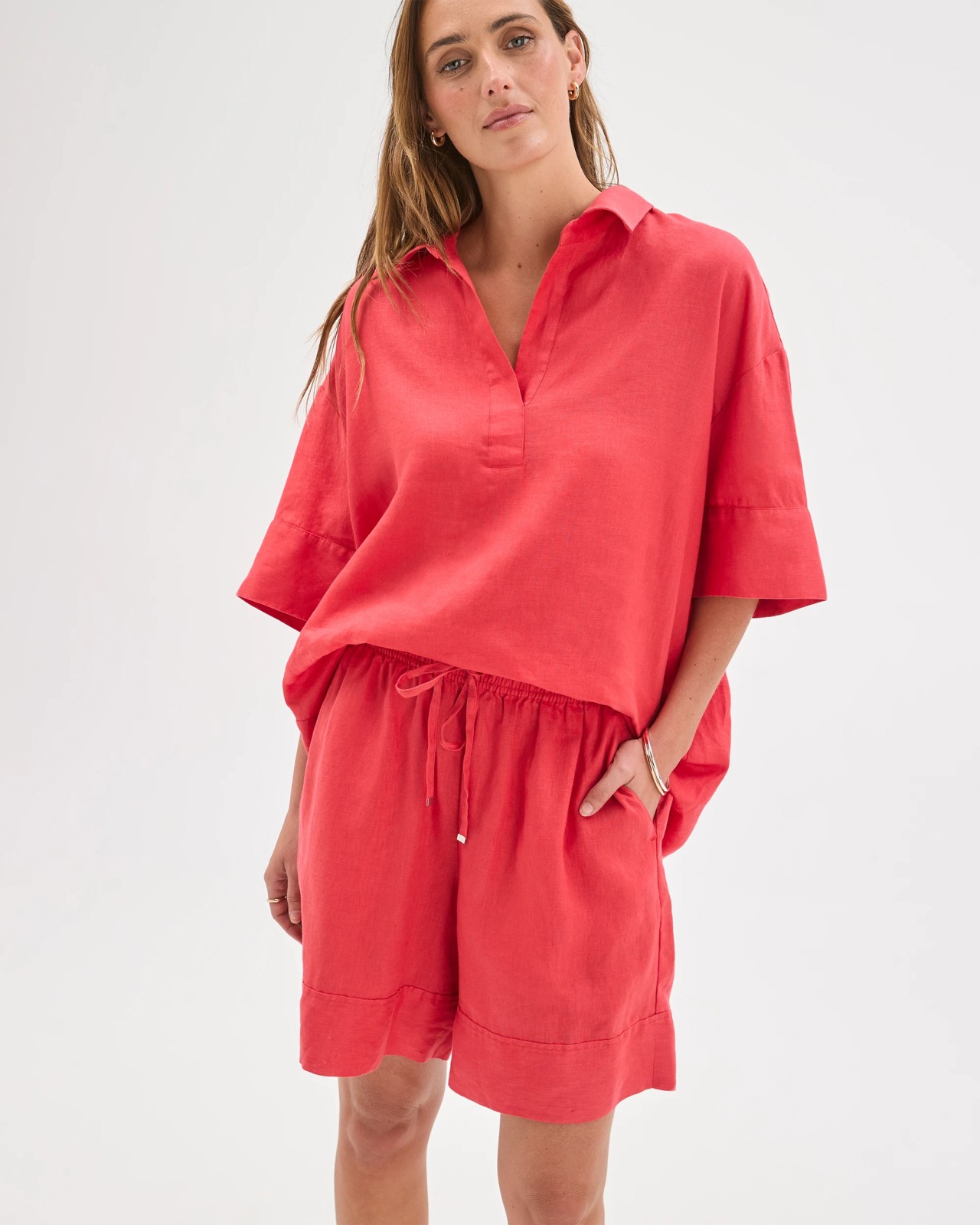 European Linen Long Shorts - Cranberry 4 of 6