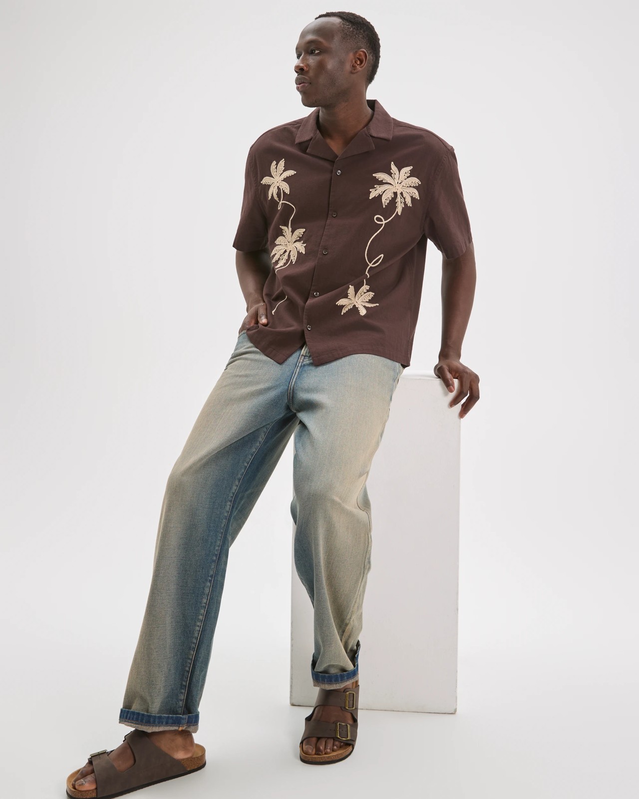 Commons Australian Cotton Short Sleeve Embroidered Boxy Fit Shirt - Dark Brown 5 of 6