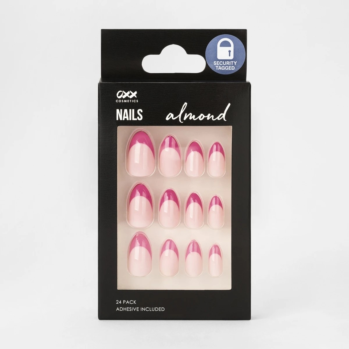 False Nails 24 Pack, Almond Shape, Hot Pink Tip - OXX Cosmetics