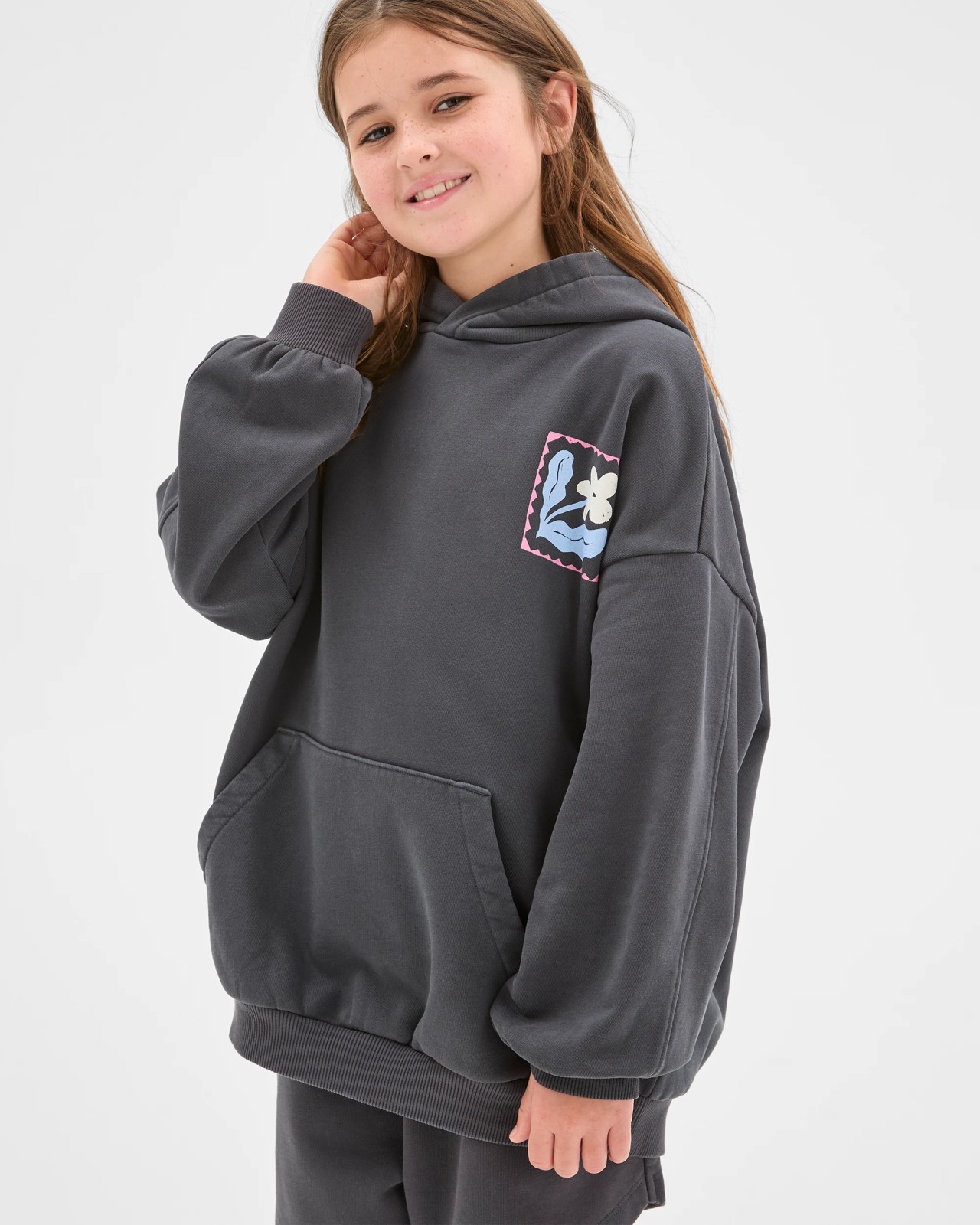 Australian Cotton Blend Fashion Washed Hooded Jumper - Charcoal 3 of 5