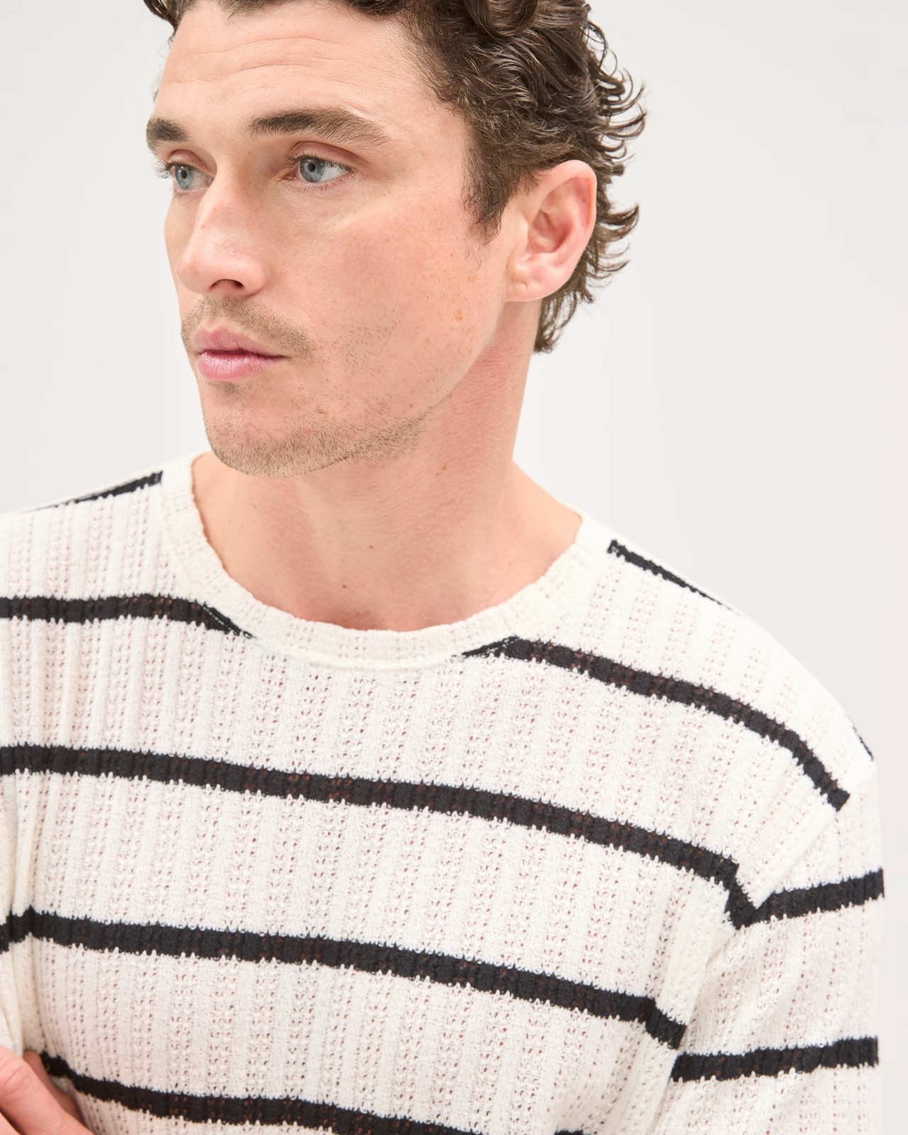 Australian Cotton Blend Pointelle Stripe T-Shirt - Neutral 5 of 6