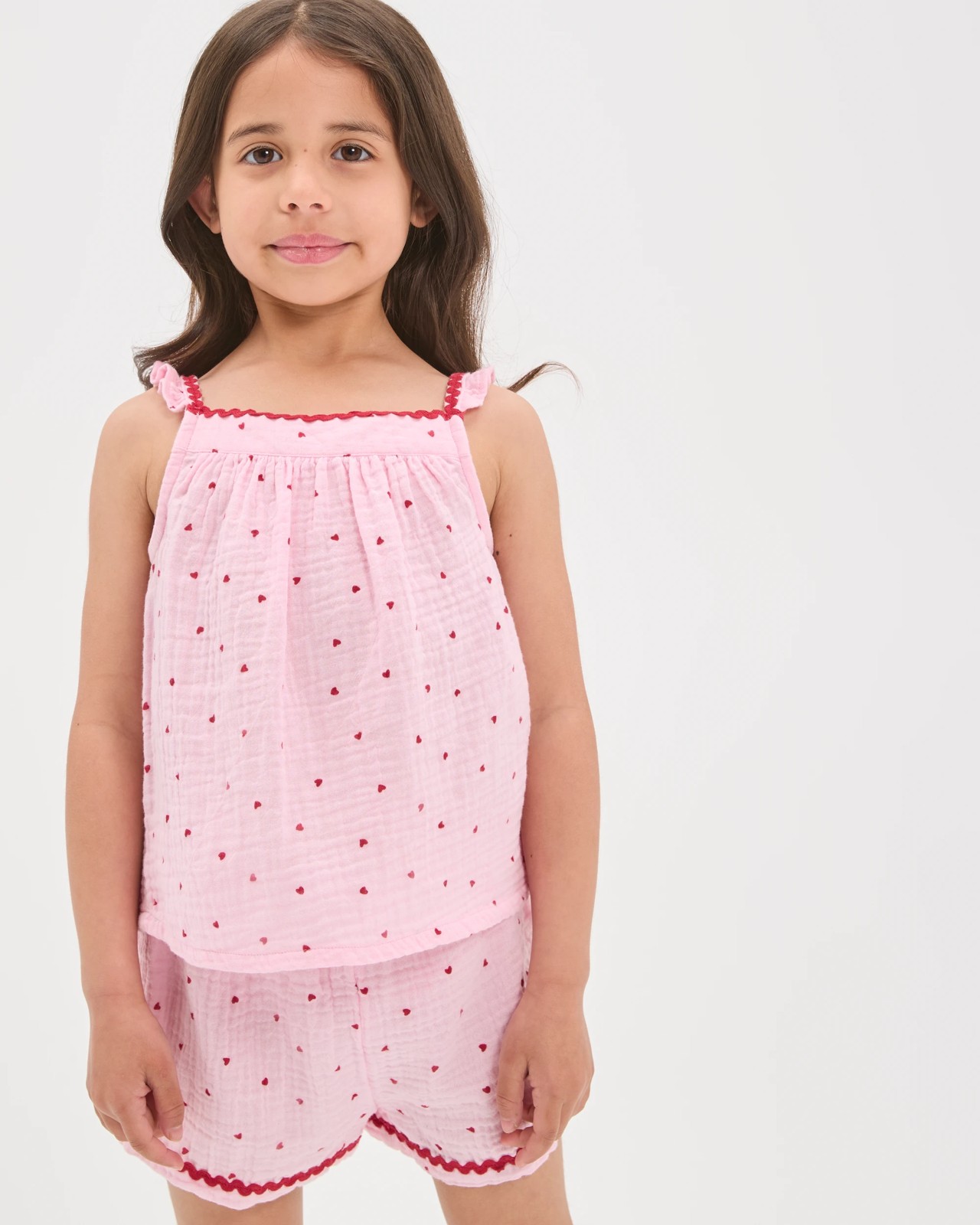 Australian Cotton Younger Girls Cami Woven Pyjama Set - Pink Heart 2 of 5