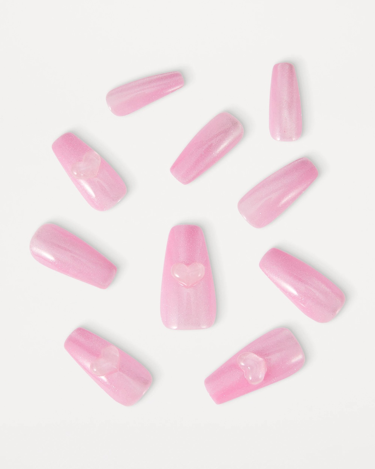 OXX Beauty 24 Pack Artificial Nails with Adhesive, Squareletto Shape - Pink - 3D Heart 2 of 3
