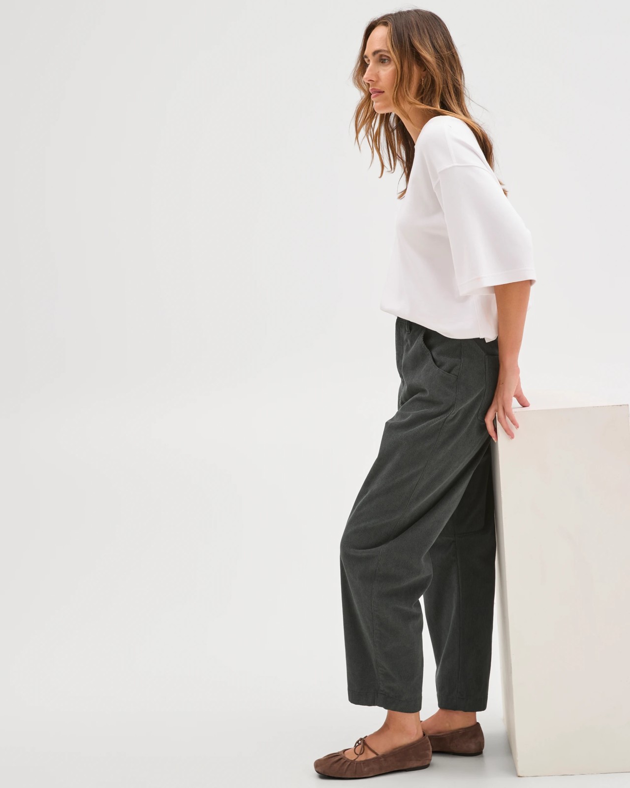 Crop Length Wide Leg Corduroy Pants - Midnight Jade 6 of 6