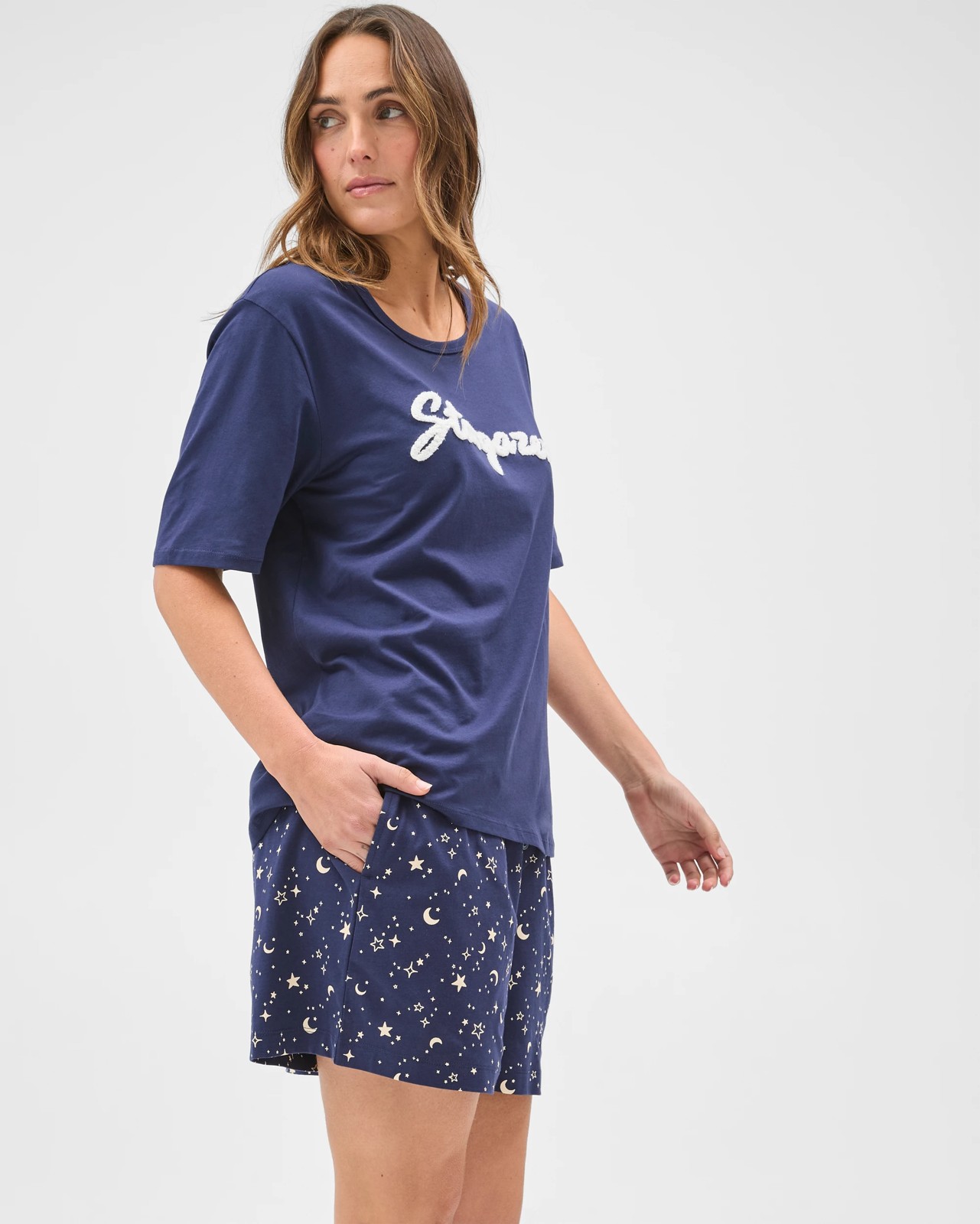 Australian Cotton Printed Jersey Sleep Shorts - Blue Stargazer 4 of 6
