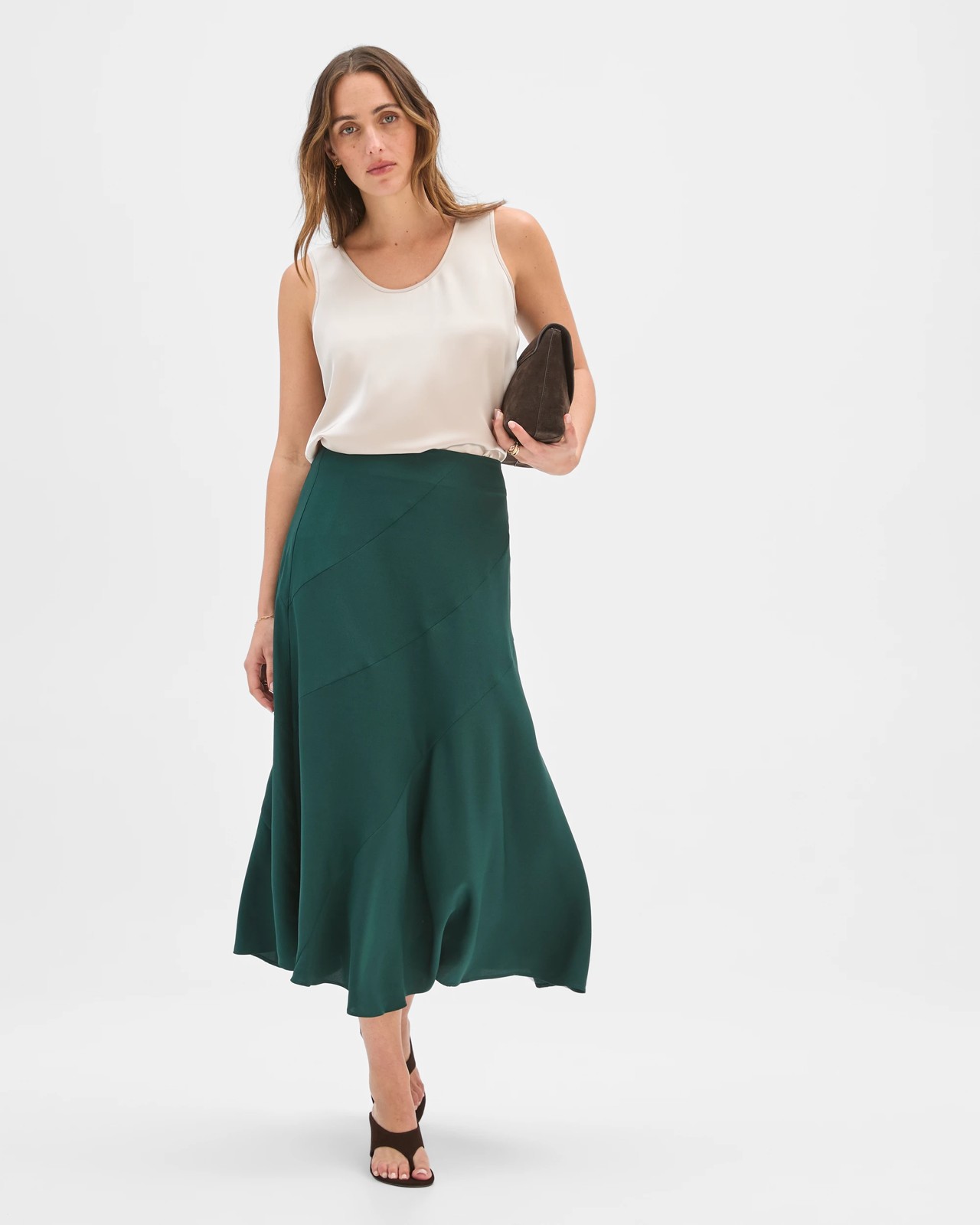 Preview Panelled Midi Skirt - Deep Green 2 of 5