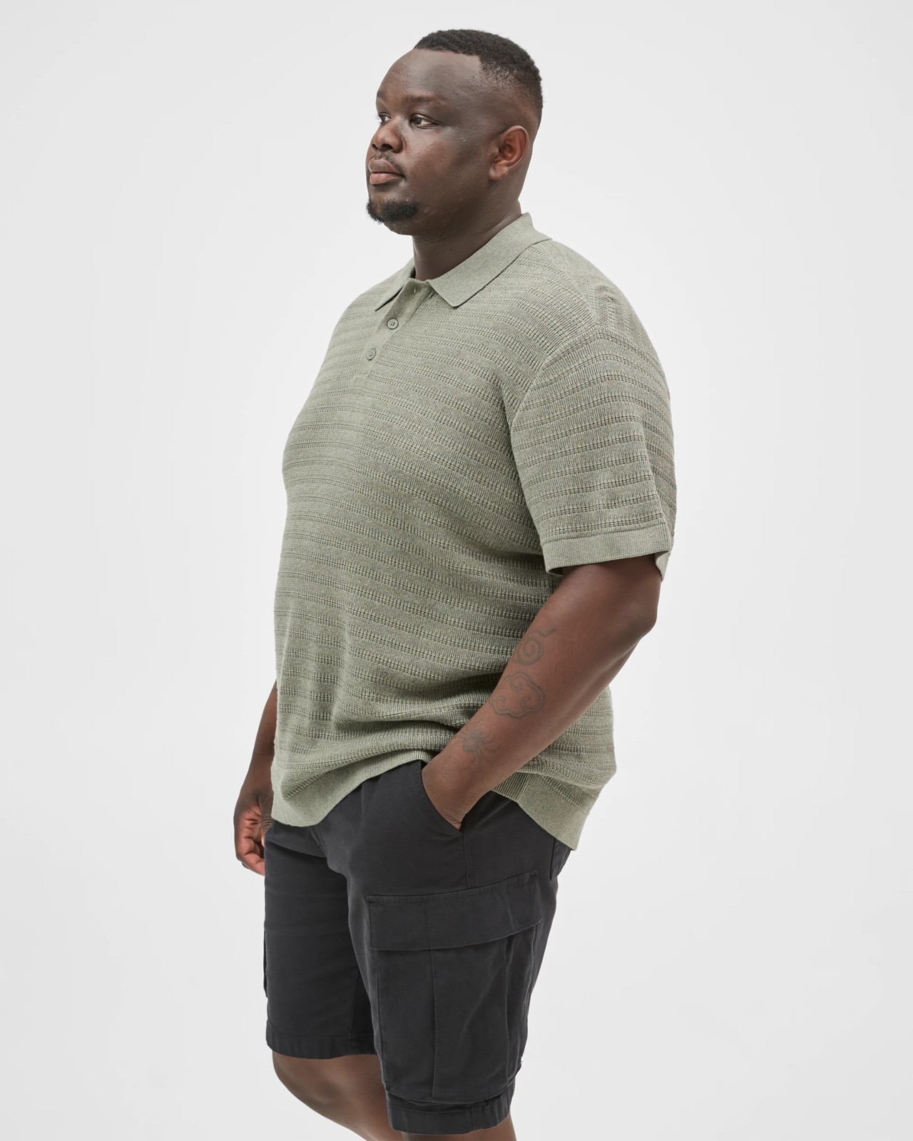 Plus Size Australian Cotton Knitted Polo Top - Mulled Basil 5 of 6