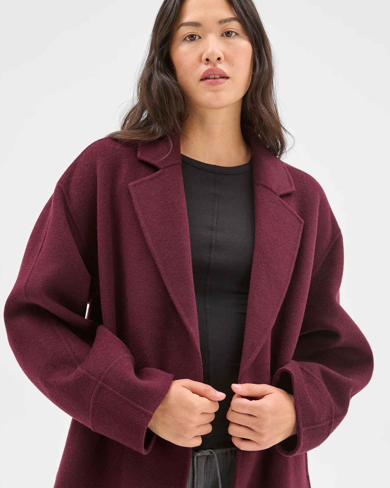 Preview Wool Blend Double Breasted Cocoon Coat - Pinot 4 of 5
