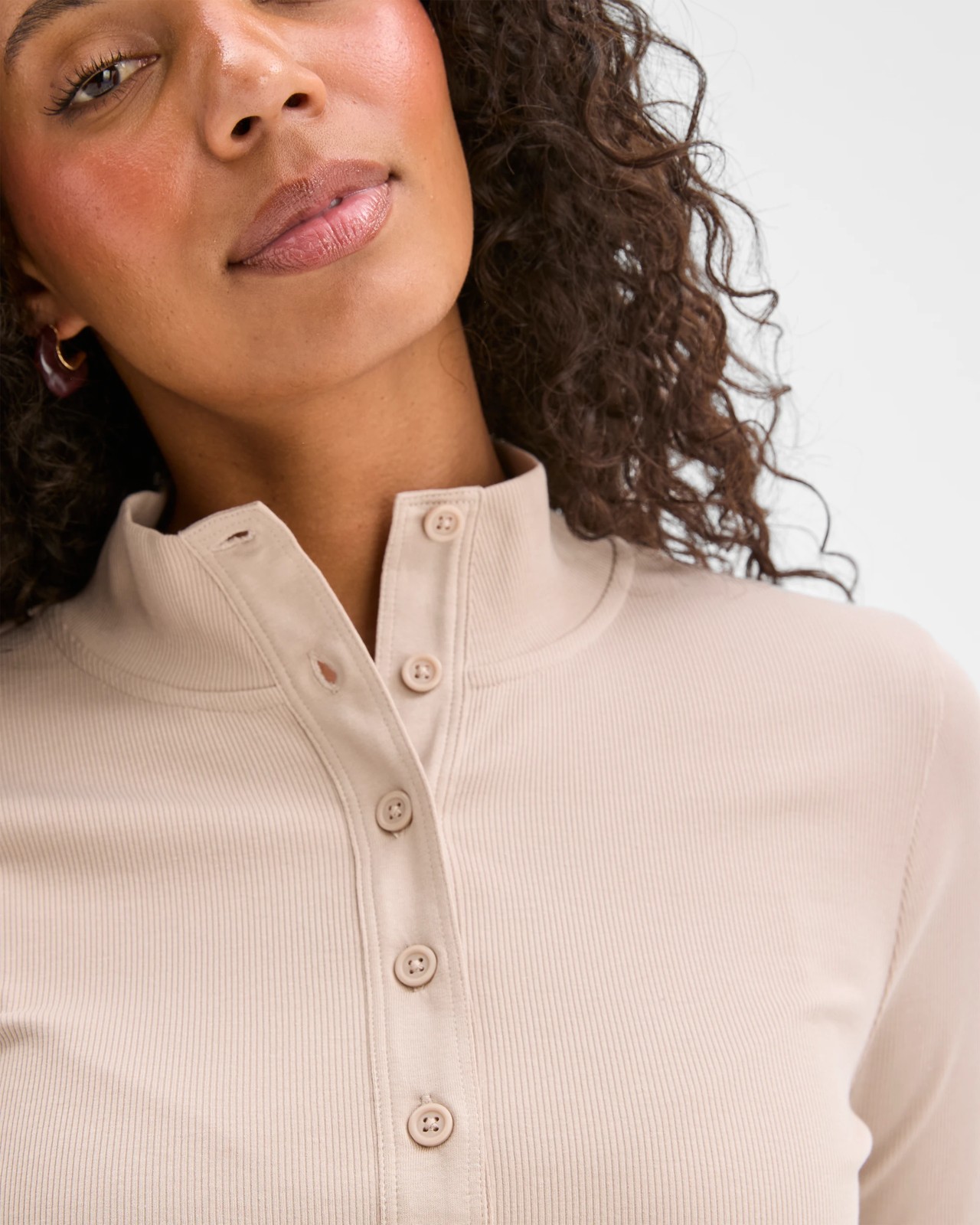 Australian Cotton Long Sleeve Mock Neck Henley Top - Dove 5 of 6