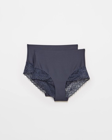 Womens Luna Smooth Touch Lace Bonded Waist Full Briefs 2 Pack