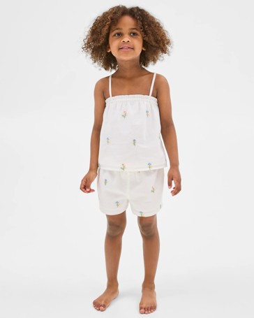 Younger Girls Woven Embroidery Pyjama Set