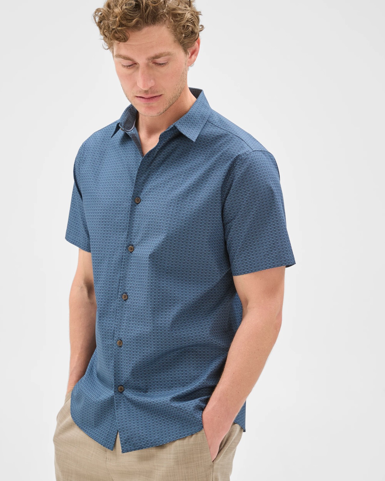 Preview Australian Cotton Short Sleeve Shirt - Floral Tile Navy 3 of 5