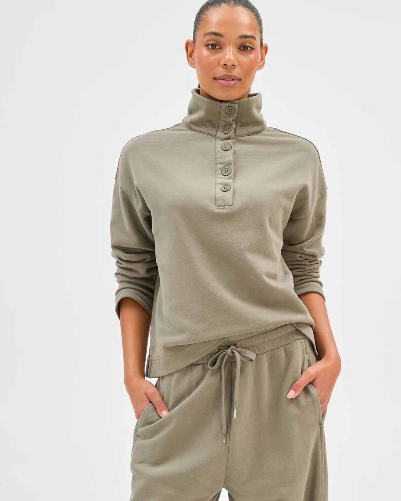 Australian Cotton Barrel Leg Jogger Pants - Washed Dusty Olive 4 of 5