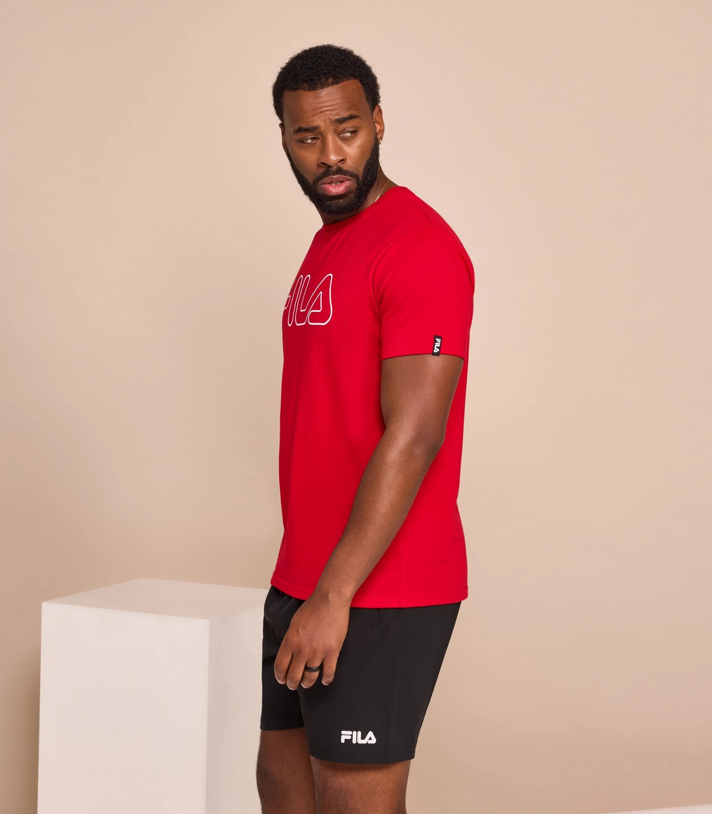 Black and shop red fila shirt