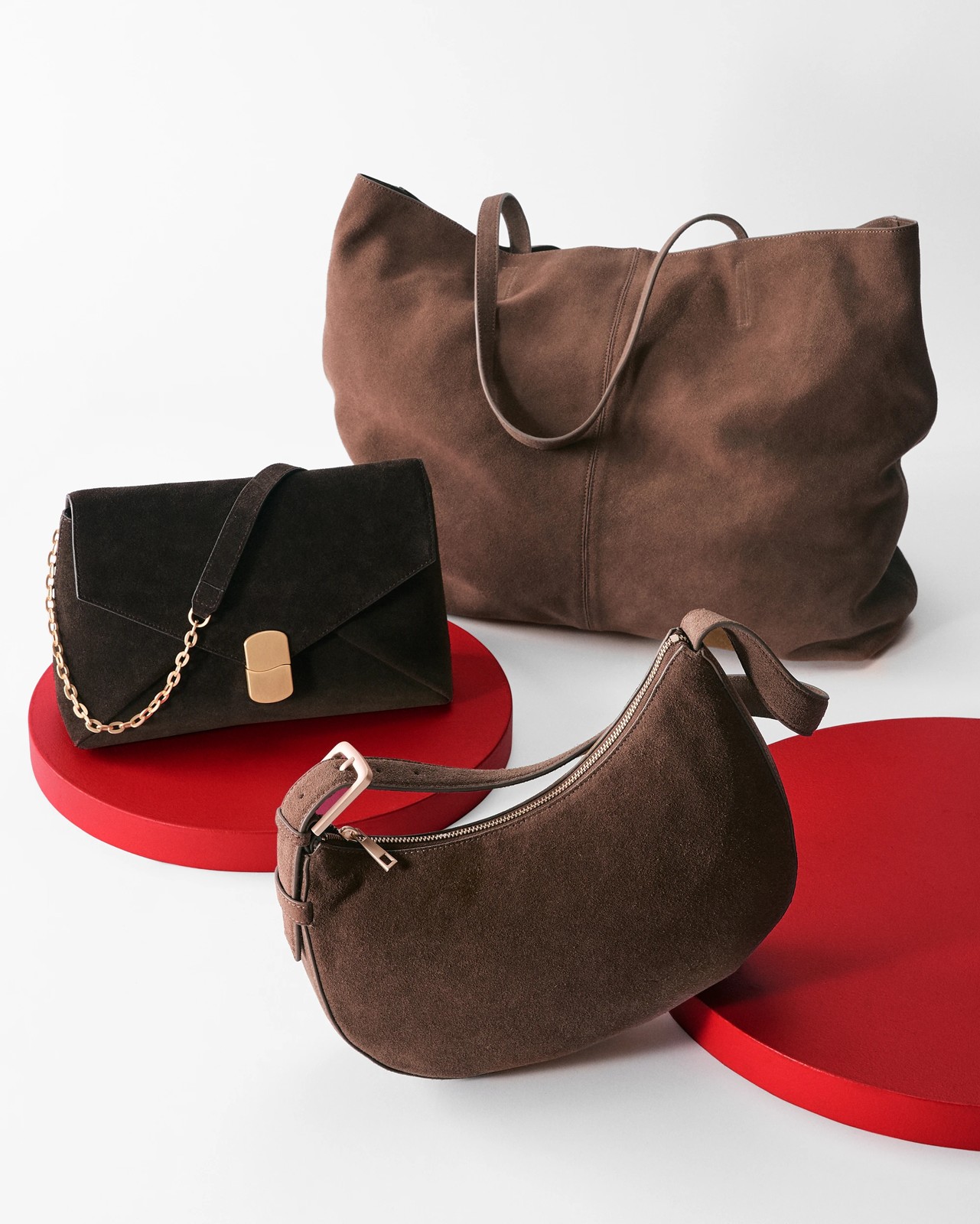 Premium Suede Leather Halfmoon Shoulder Bag - Bordeaux 3 of 4