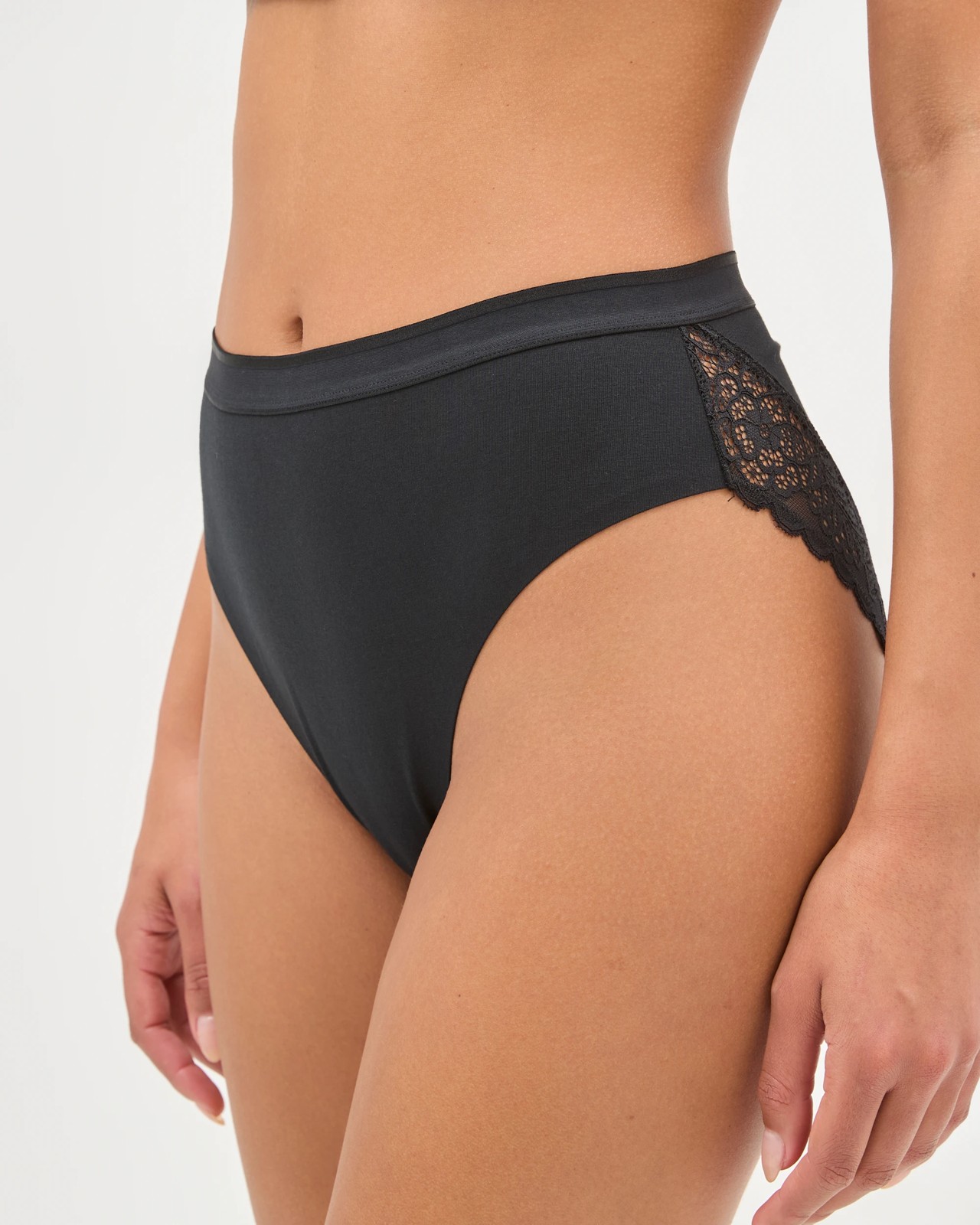 Australian Cotton Blend 2 Pack Luna Lace Light Shaping High Cut Briefs - Black 3 of 4