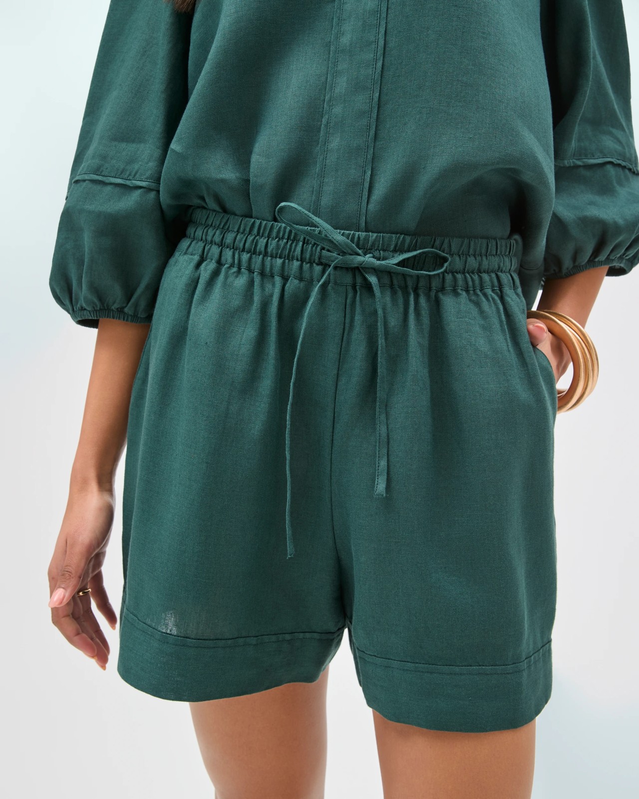 European Linen Pull On Shorts - Deep Forest 5 of 6