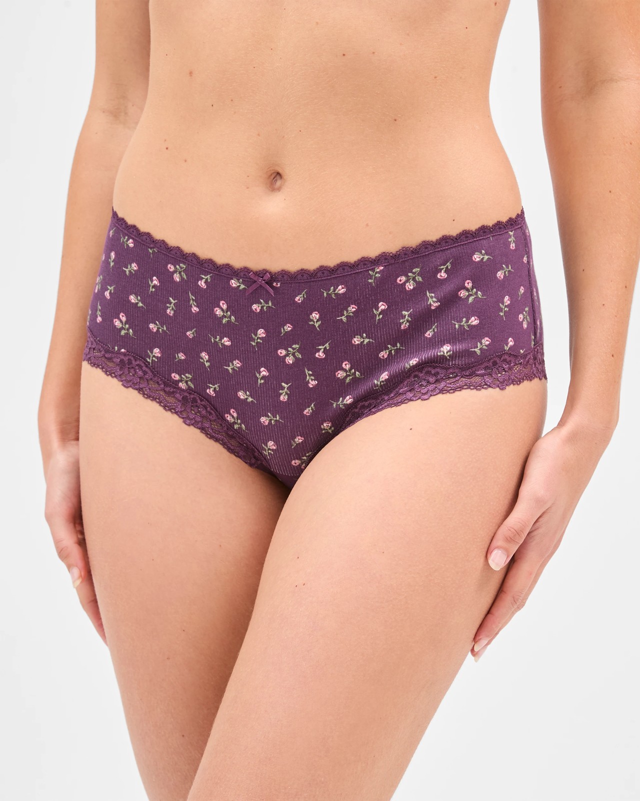 Australian Cotton Blend & Lace 3 Pack Boyleg Briefs - Ditsy Berry/Foxglove/Hawthorn Rose 3 of 3