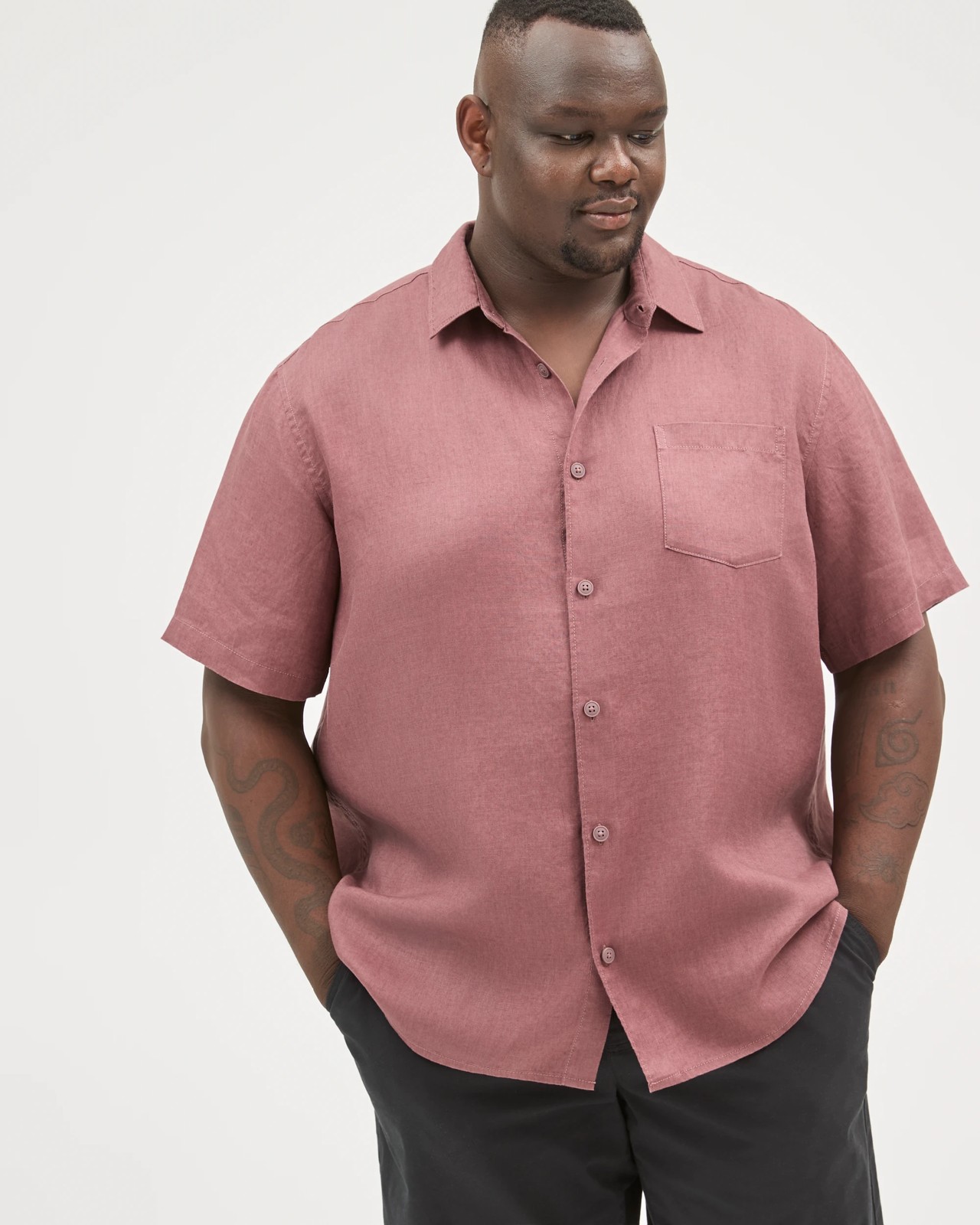 Plus Size European Linen Short Sleeve Shirt - Fudge 3 of 6
