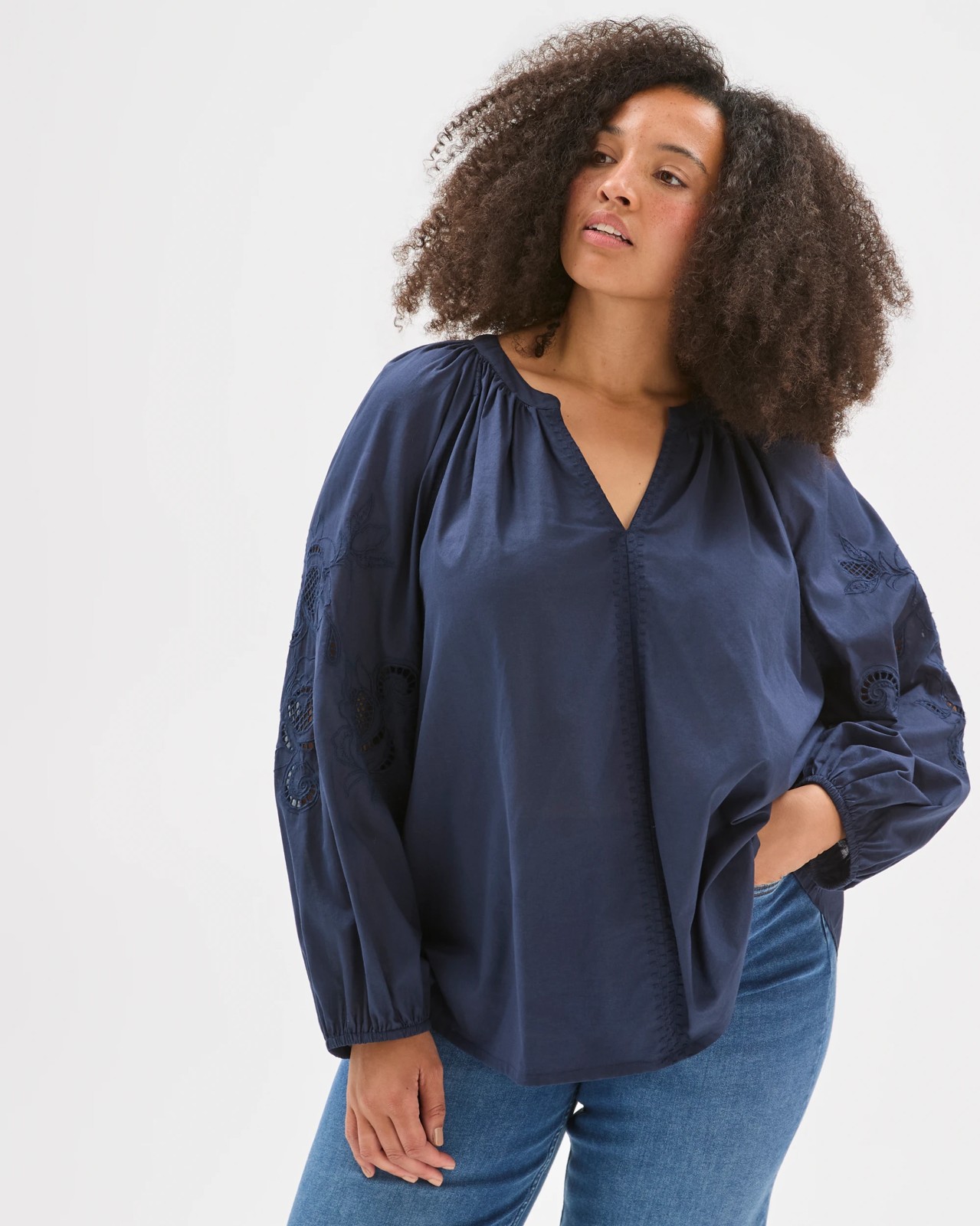 Plus Size Long Sleeve Embroidered Detail Top 2 of 5