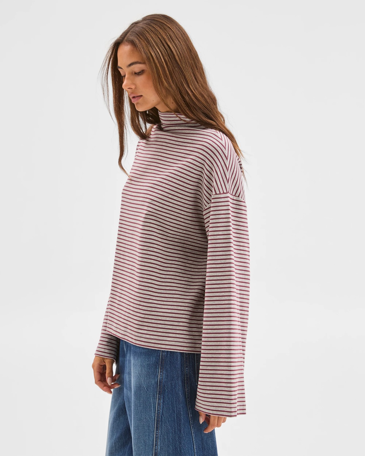 Lily Loves Australian Cotton High Neck Long Sleeve T-Shirt  - Burgundy 5 of 6