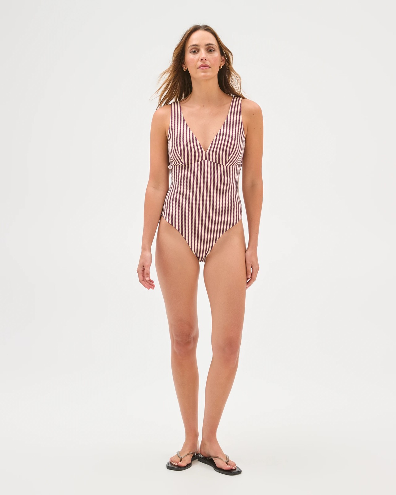 Resort V-Neck Crinkle One Piece Swimsuit - Plum Vanilla 3 of 5