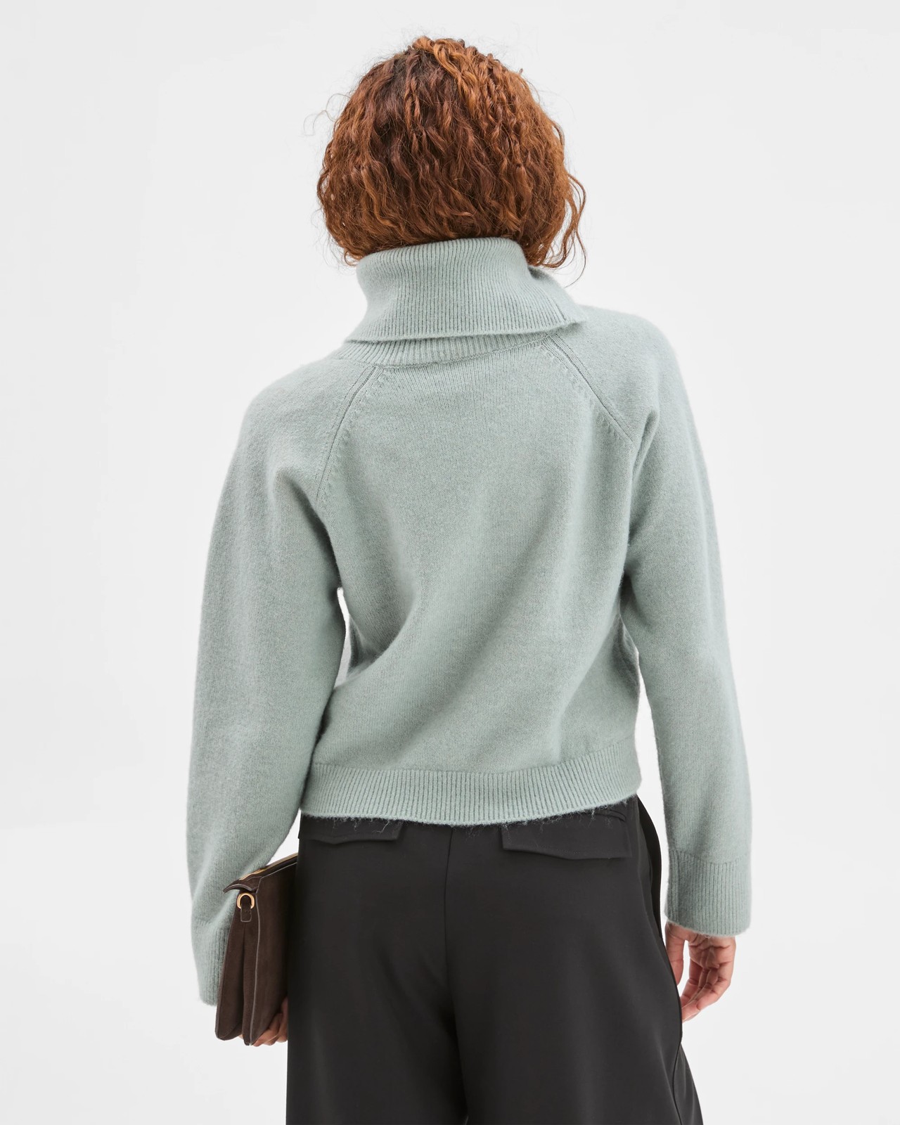 Preview Long Sleeve Asymmetric Fold Over Collar Sweater - Seafoam 4 of 5