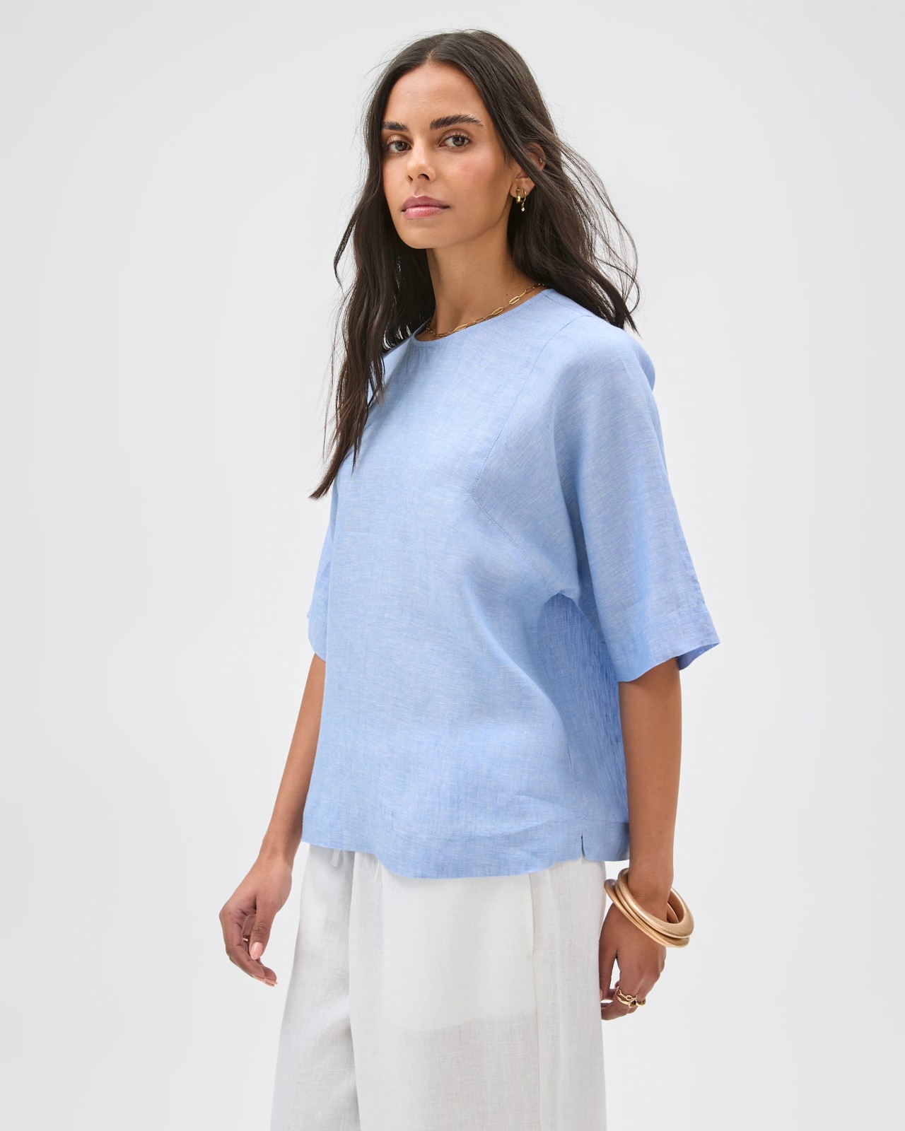 European Linen Seamed T-Shirt  - Blue Bouquet 4 of 5