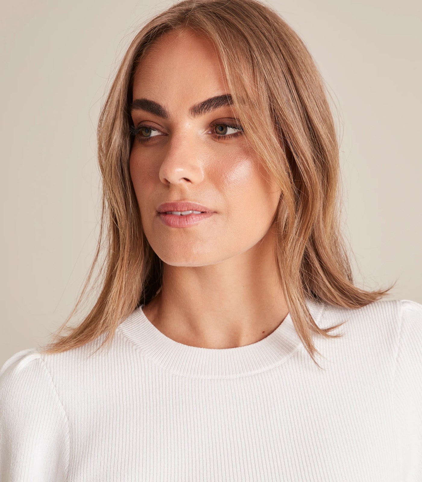 Preview Crew Neck Puff Sleeve Knit Top 3 of 5